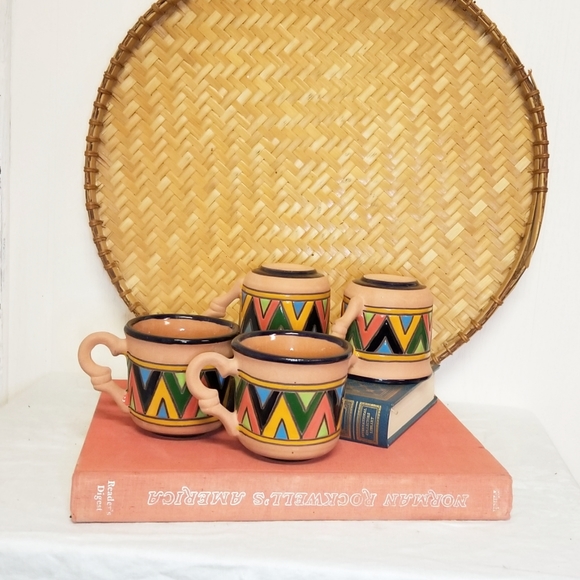 Other - Set of 4 Terracotta Mugs with Bright Colors